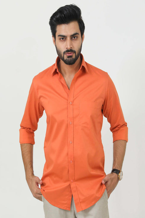 Veshbhoshaa Bluebird Men'S Orange Cotton Lycra Formal Shirt